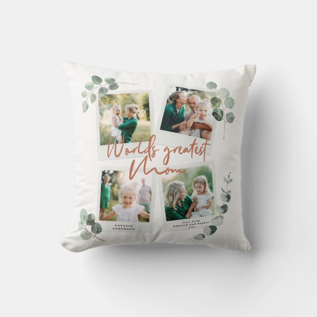 Eukalyptus weltbester Mama, chic MultiFoto Kissen (Vorderseite)