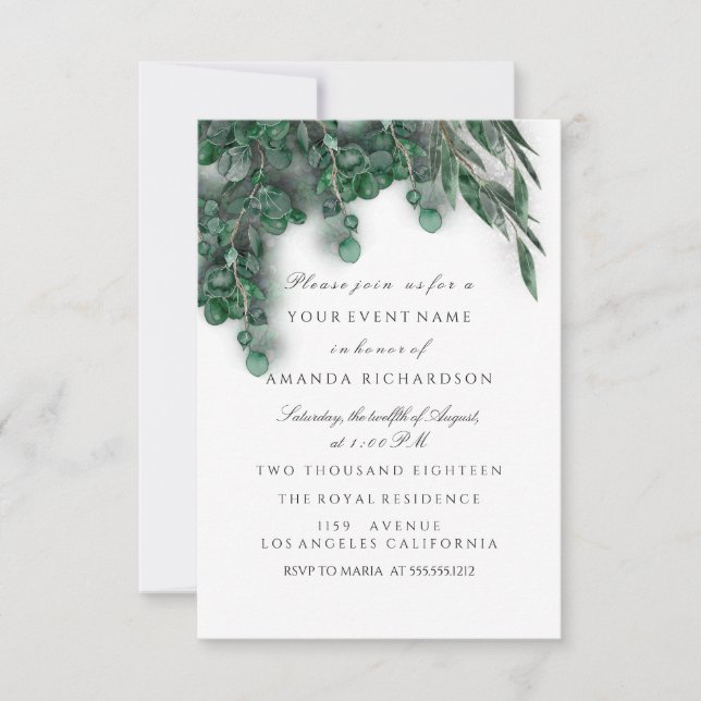 Eukalyptus White Bridal Wedding Woodland Rustikal Einladung (Vorderseite)