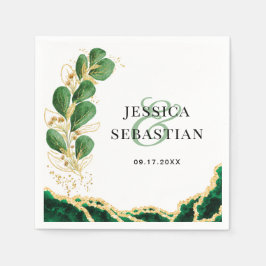 Eukalyptus White Emerald and Gold Wedding Serviette