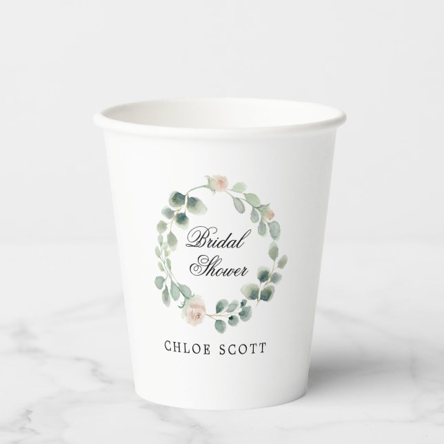 Eukalyptus White Floral Brautparty Cups Pappbecher (Vorderseite)