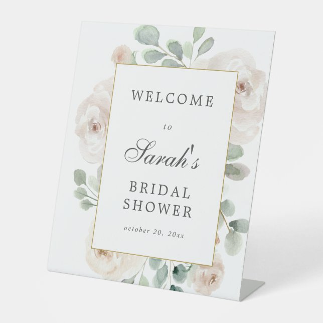 Eukalyptus White Floral Brautparty Welcome Sockelschild (Vorderseite)