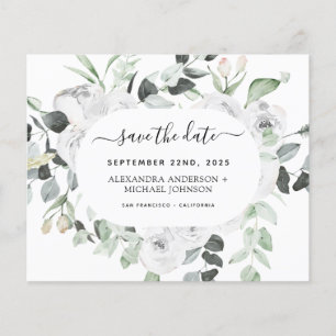 Eukalyptus White Floral Save the Date Flyer