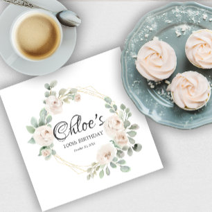Eukalyptus White Rose Floral 100. Geburtstagsparty Serviette