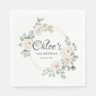 Eukalyptus White Rose Floral 90. Geburtstagsparty Serviette