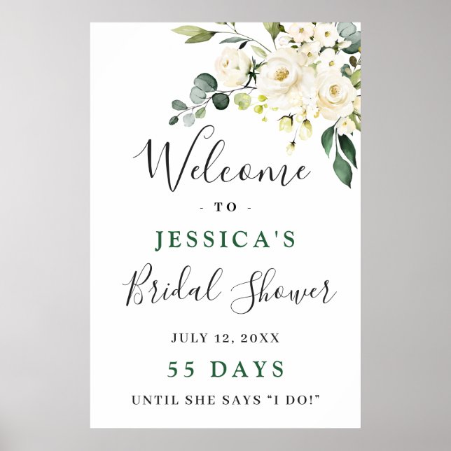 Eukalyptus White Roses Brautparty Poster (Vorne)