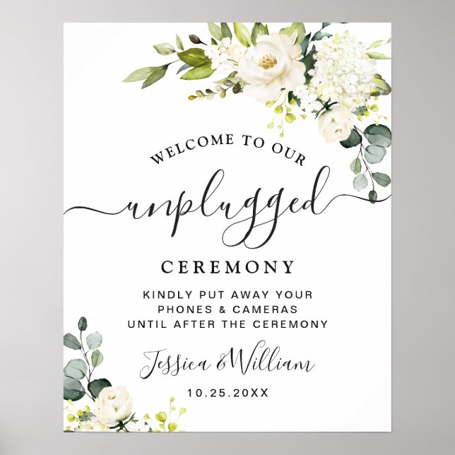 Eukalyptus White Roses Unplugged Wedding Zeremonie Poster (Vorne)