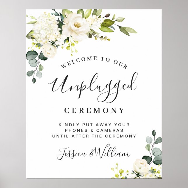 Eukalyptus White Roses Unplugged Wedding Zeremonie Poster (Vorne)