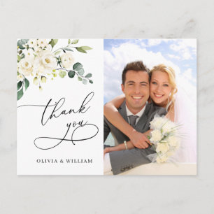 Eukalyptus White Roses Wedding Foto Vielen Dank Postkarte