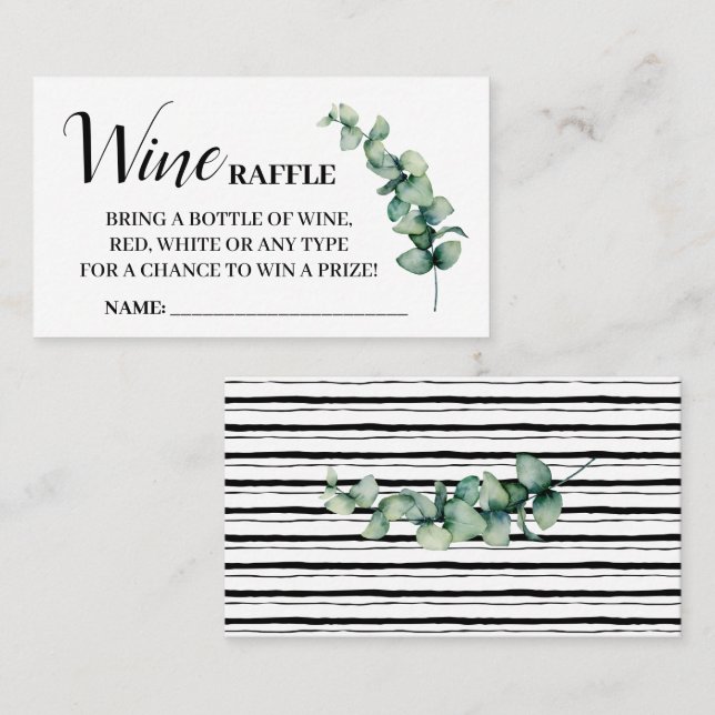 Eukalyptus Wine Raffle Ticket-Karte Brautparty Platzkarte (Vorne/Hinten)