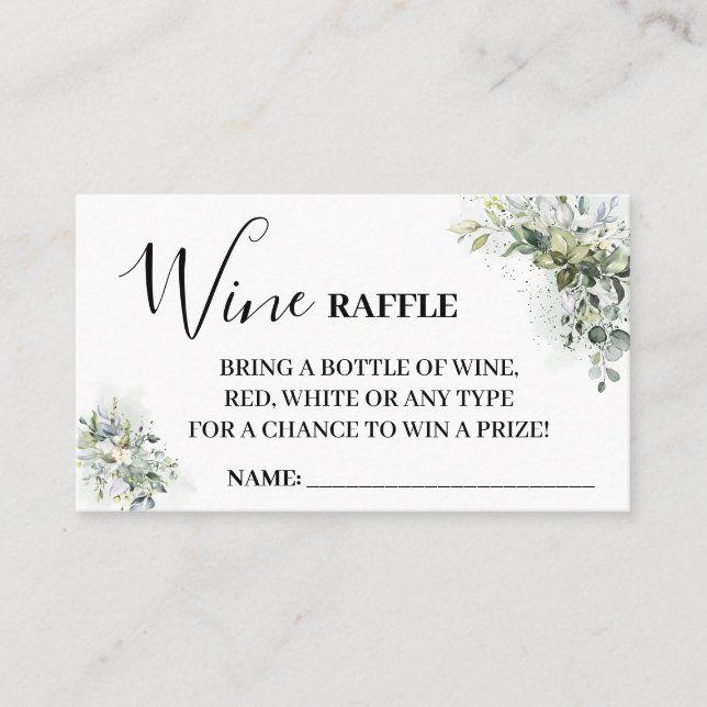 Eukalyptus Wine Raffle Ticket-Karte Brautparty Platzkarte (Vorderseite)