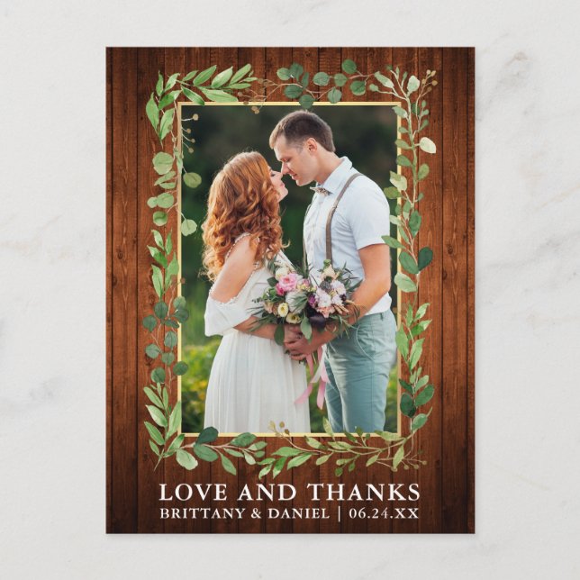 Eukalyptus Wood Gold Liebe und Danke Postkarte (Vorderseite)