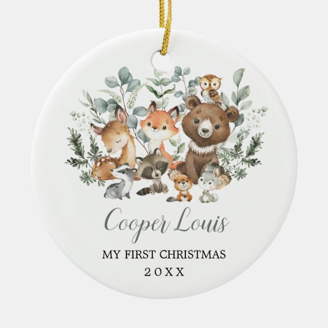 Eukalyptus Woodland Animals Baby 1. Weihnachten Keramik Ornament (Vorne)