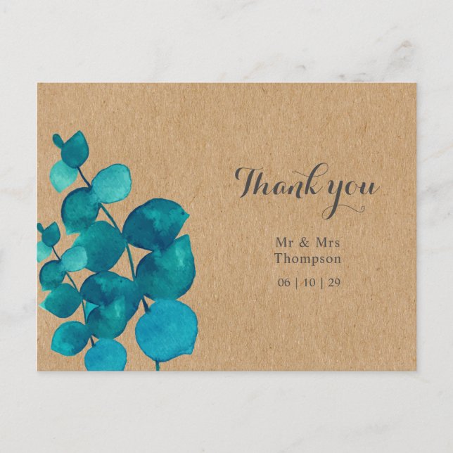 Eukalyptus Woodland Wedding Vielen Dank Postkarte (Vorderseite)