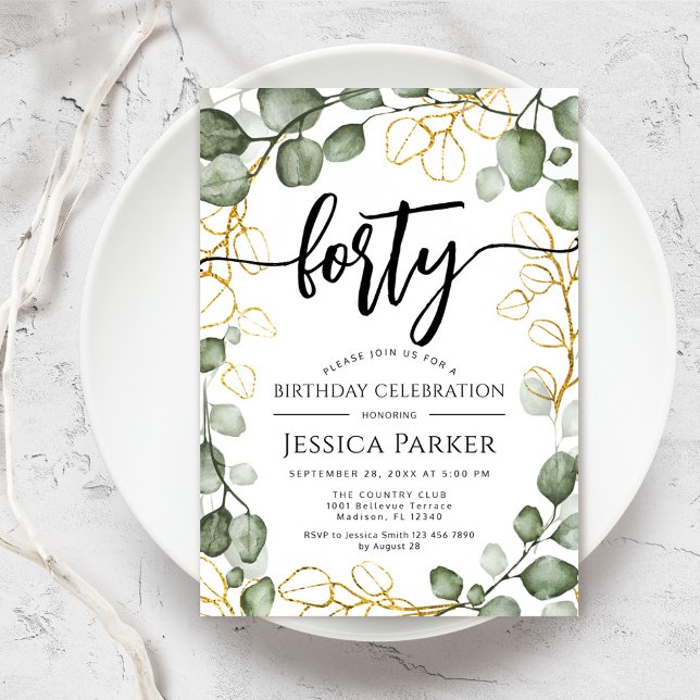 Eukalyptus Wreath 40. Geburtstags-Party Einladung (Von Creator hochgeladen)
