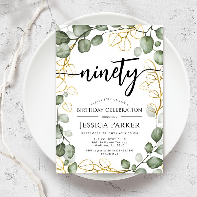 Eukalyptus Wreath 90. Geburtstagsparty Einladung (Von Creator hochgeladen)