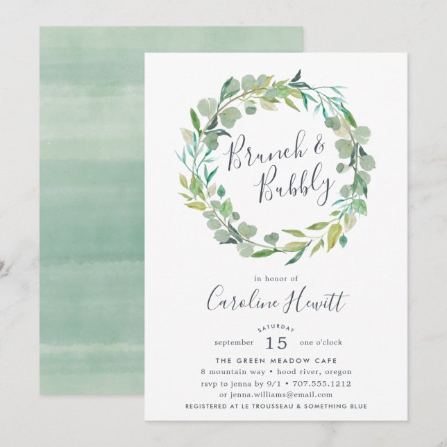 Eukalyptus Wreath Brunch & Bubbly Einladung (Vorne/Hinten)