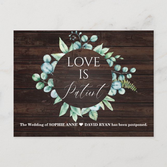 Eukalyptus Wreath-Liebe ist Patientenhochzeit Postkarte (Vorderseite)