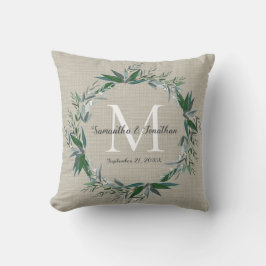 Eukalyptus-Wreath-Monogramm-Chic-Hochzeitsnagel Kissen