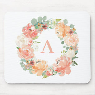 Eukalyptus-Wreath-Monogramm für hübsche Peach-Peon Mousepad