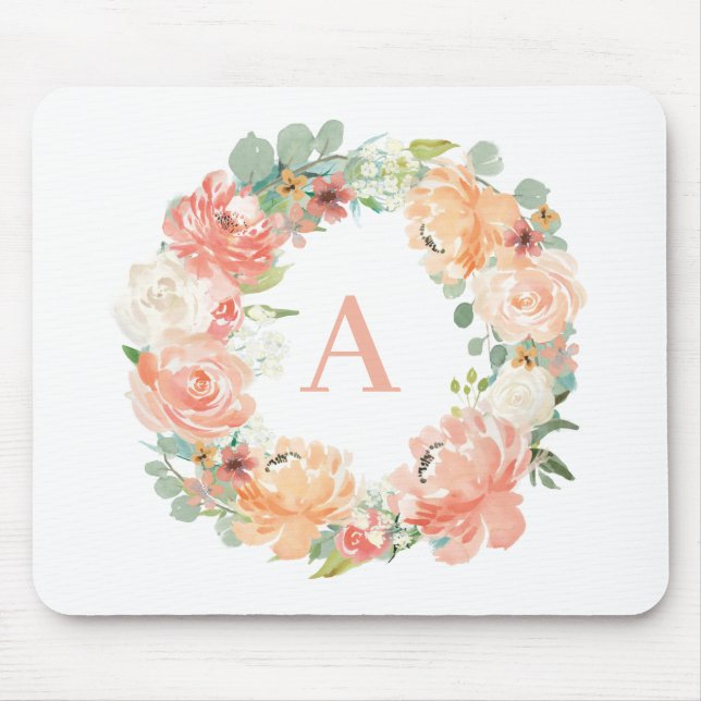 Eukalyptus-Wreath-Monogramm für hübsche Peach-Peon Mousepad (Vorne)