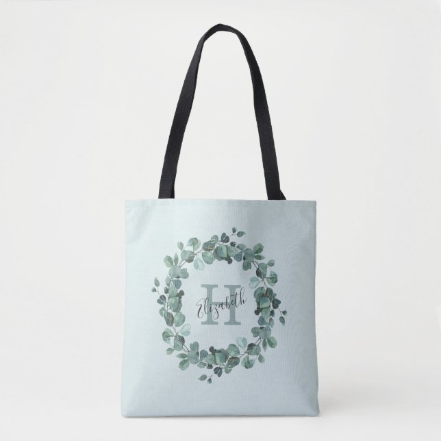 Eukalyptus-Wreath-Monogramm-Totasche Tasche (Vorderseite)