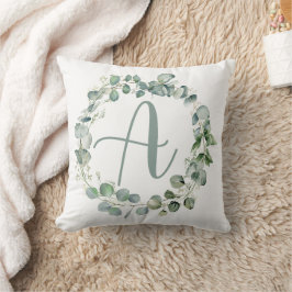Eukalyptus Wreath Typografy Monogram Initial A Kissen