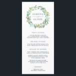 Eukalyptus Wreath Wedding Menu Card Menükarte<br><div class="desc">Unser elegantes Hochzeitsmenü im Garten bietet Ihnen Vorspeisen, Vorspeisen und Desserts in elegantem Schriftsatz, umrahmt von einem grünen botanischen Kranz mit Eukalyptus-Blätter und Blattwerk. Koordiniert mit unserer Eukalyptus Wreath Hochzeitskollektion. Verwenden Sie die Vorlagenfelder, um Menüinformationen hinzuzufügen, und klicken Sie dann auf "Anpassen", um Elemente bei Bedarf neu zu positionieren. Brauchst...</div>