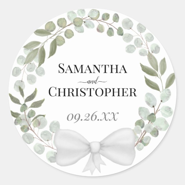 Eukalyptus Wreath Wedding Runder Aufkleber (Vorderseite)