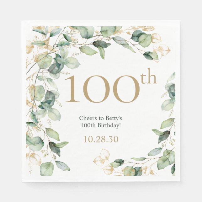 Eukalyptus zum 100. Geburtstag Serviette (Vorderseite)