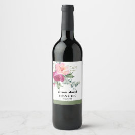 Eukalyptus-Zweig, Hochzeit der rosa Rosen Weinetikett