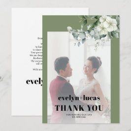 Eukalyptus-Zweig und weiße Blume Foto Hochzeit Dankeskarte