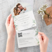 Eukalyptusblätter elegante Foto-QR-Code-Hochzeit