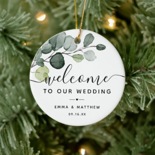 Eukalyptusblätter Grün Hochzeitswillkommensgeschen Keramik Ornament