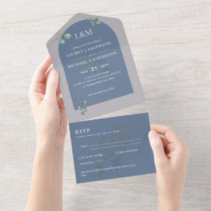 Eukalyptusblätter-Overlay-Bogenhochzeit All In One Einladung