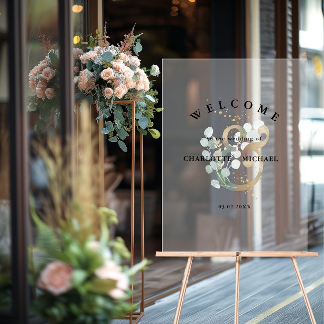 Eukalyptusgrün Acrylschild (Eucalyptus greenery gold wedding welcome acrylic sign)