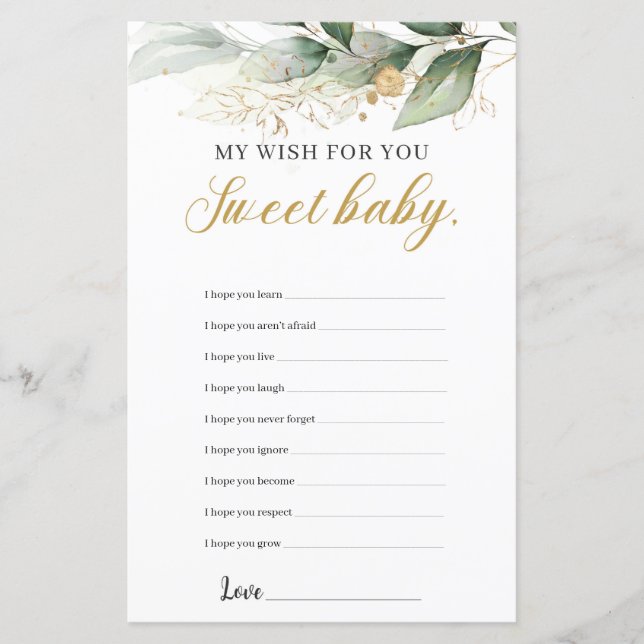 Eukalyptusgrün: Goldwünsche für das Babyspiel (Vorderseite)