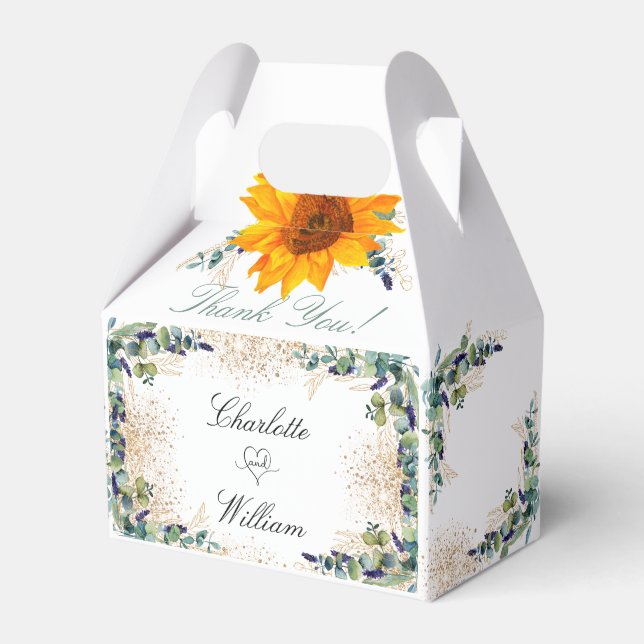 Eukalyptusgrün, Hochzeitssonnenblume, Glitzer Geschenkschachtel (Vorderseite)