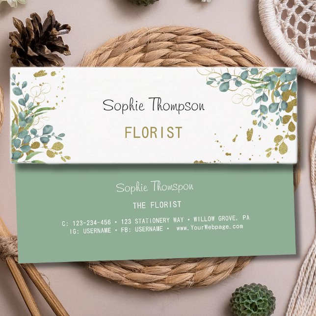 Eukalyptusgrün und Goldgold-Blätter Mini Visitenkarte (Von Creator hochgeladen)
