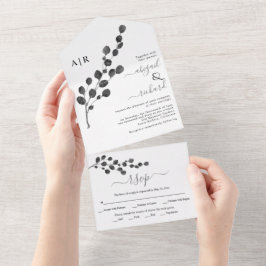 Eukalyptuszweig-Winterhochzeit All In One Einladung