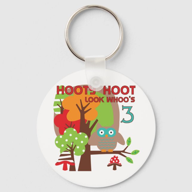 Eule 3. Geburtstag T - Shirt und Geschenke Schlüsselanhänger (Vorderseite)