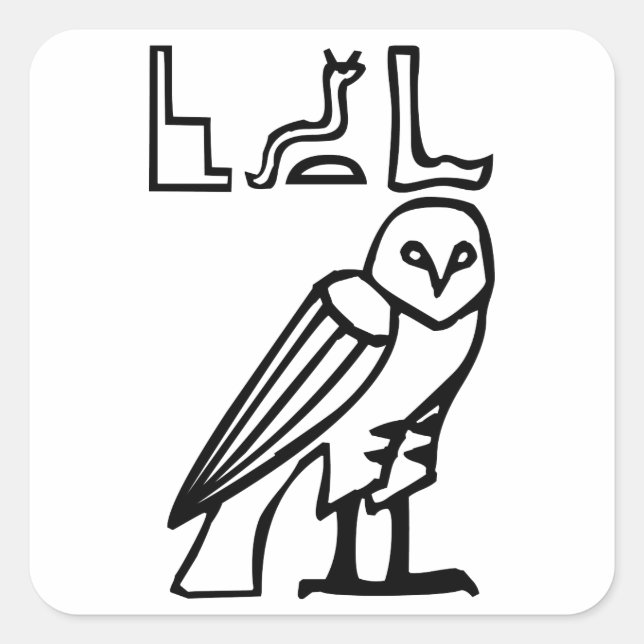 Eule, Ägyptischer Hieroglyph Quadratischer Aufkleber (Vorderseite)