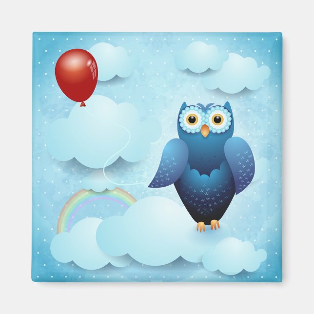Eule am Himmel Magnet (Vorne)