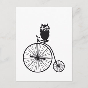 Eule auf altem Vintage-Fahrrad Postkarte