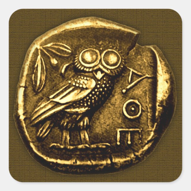 Eule auf alter griechischer Münze Quadratischer Aufkleber (Vorderseite)