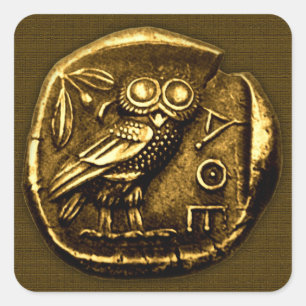 Eule auf altgriechischer Münze Quadratischer Aufkleber