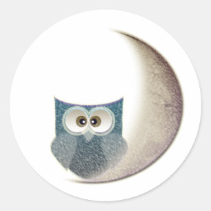 Eule auf dem Mond Runder Aufkleber