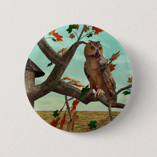 Eule auf der Herbstmapfelbaumkonstruktion - Phanta Button