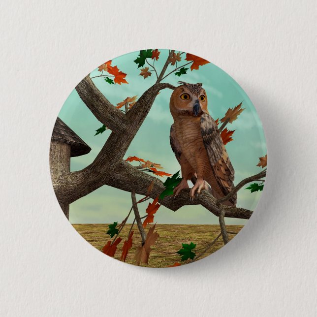 Eule auf der Herbstmapfelbaumkonstruktion - Phanta Button (Vorderseite)