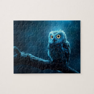 Eule auf einem Ast in der Nacht