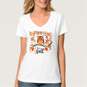 Eule auf einem Baumzweig, ich liebe Herbst-Design T-Shirt